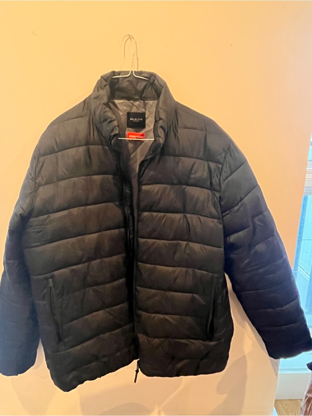 Men's Black Quilted Puffer Jacket by Selected
